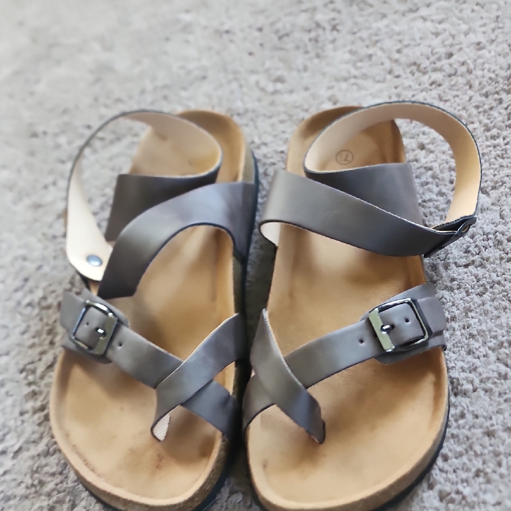 Gray Strappy Sandals with Buckle